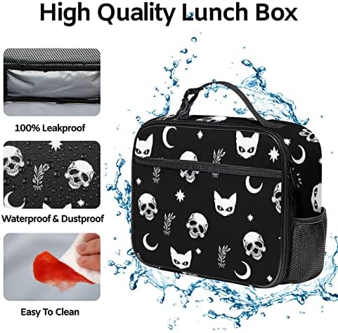 FUNRVCOB Skull Gothic Cat Moon Lunch Bow Box para homens, crianças, crianças reutilizáveis ​​mais reutilizáveis ​​com bolsa