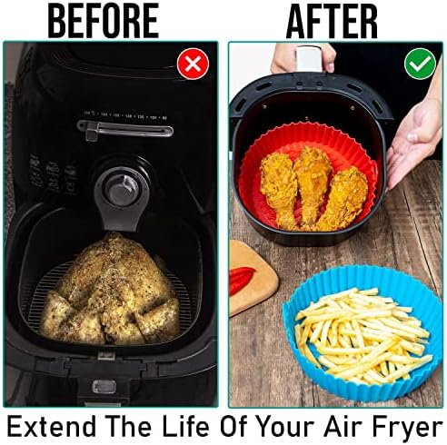 DTHOME3 2PCS Silicone Air Frylers por 3 a 5 qt | Liners de silicone redondos de fritadeira | Air Fryer Silicone Basket Basket, antiaderente, reutilizável e resistente ao calor | Solução de limpeza fácil para fritadeiras de ar