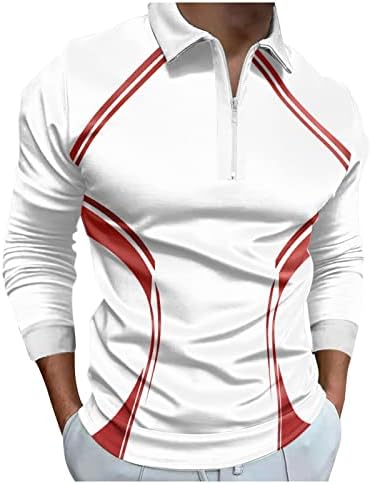 Camisas de pólo masculinas do ZDDO Pescoço de zíper, outono de inverno de manga longa listrada de retalhos de golfe