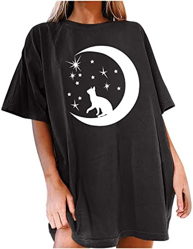 Tees gráficos para mulheres Crewneck estético camiseta solar lua de lua túnica de dimensões de grandes dimensões Tops de manga curta casual de verão
