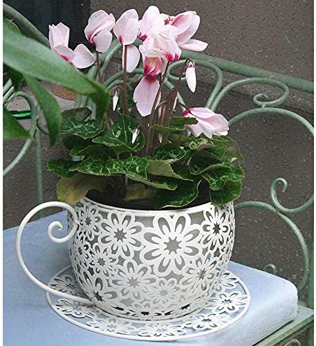 Zenggp Flower Pot Plantador vintage Café Pires de pires de chá de chá de jardim Plantador de cesta de armazenamento de maconha de metal, branco