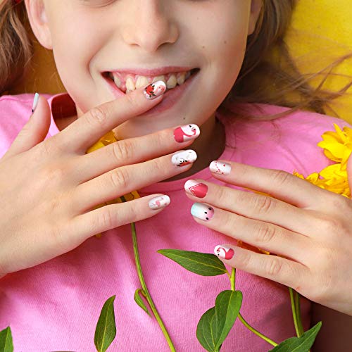 144 peças crianças unhas prejudicadas em flocos artificiais unhas de glitter gradiente cor curta kits de unhas falsas para crianças meninas decoração de unhas