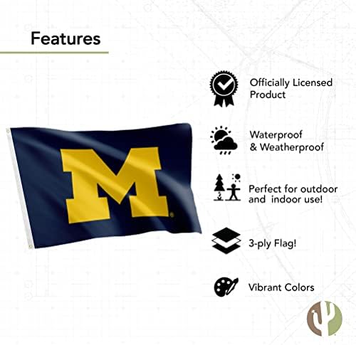 Bandeiras da Universidade de Michigan Wolverines de dupla face UM U de Banners poliéster interno externo 3x5