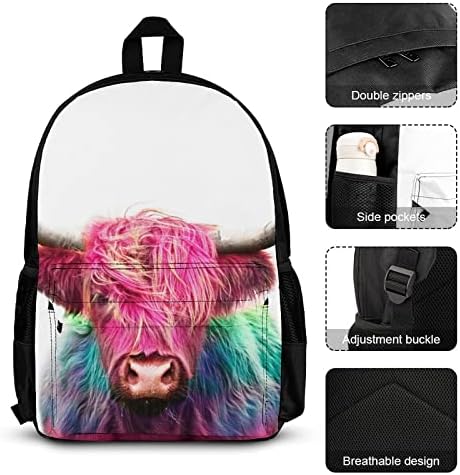 Damtma engraçado punk highland vaca mochila de 3 peças conjunto de livros e lancheira laptop de animais selvagem mochila