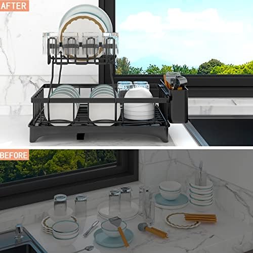 B Beautybaby 2 camada de secagem rack com racks de prato de drenagem para canceladores de louça de balcão de cozinha com utensílios de utensílios de drenagem automática de grande capacidade de aço inoxidável