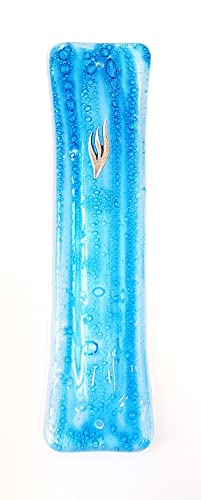 Linda mezuzah case blue bubbles vidro, judaica criativa, novo presente de casa judaico