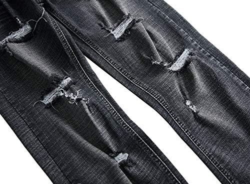 Calças de jeans de jeans magro e magro dos homens destruídos