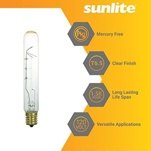 Sunlite 41667 T6.5 Lâmpada tubular, base intermediária E17, 25 watts, 170 lúmens, diminuição, livre de mercúrio, 2600k Warm