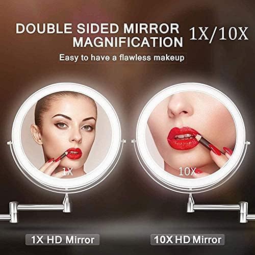 RFXCOM 8 polegadas Montagem de parede espelho de maquiagem de dupla face 1x/10x Vanidade de luxuosa espelho giratório