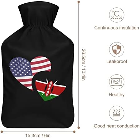Quênia bandeira dos EUA garrafa de água quente 1000 ml com tampa macia Removável Saco de injeção de água de pacote frio