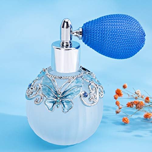 Garrafa de perfume de vidro com atomizador de spray+bulbo de aperto+funil, padrão de borboleta pintada à mão, garrafa de atomizador