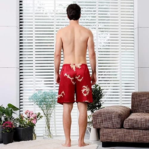 Akimpe Artificial Silk Print Pijamas shorts para homens, padrão de impressão solta casual Breatível Rápido Decro curto