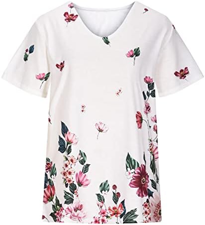 Camisetas de decote de mergulho com manga curta feminina Paisley Floral Casual Victorian Bloups t Shirts Ladies 6V