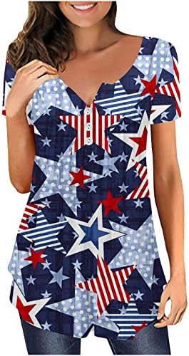 4 de julho T-shirt Mulheres American Flag Stars Hide Belly Tunic Stripes Short Sleeve USA Independence Day Tops