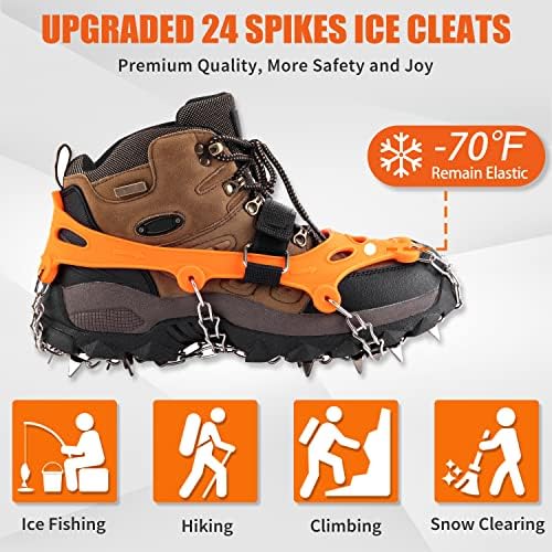 Chuteiras de gelo de Sharkmouth para botas e sapatos, tração de caminhada na neve de gelo para homens e mulheres, anti -deslize 24 dentes de aço inoxidável, proteger os câmeros seguros para escalar trekking ou caminhada