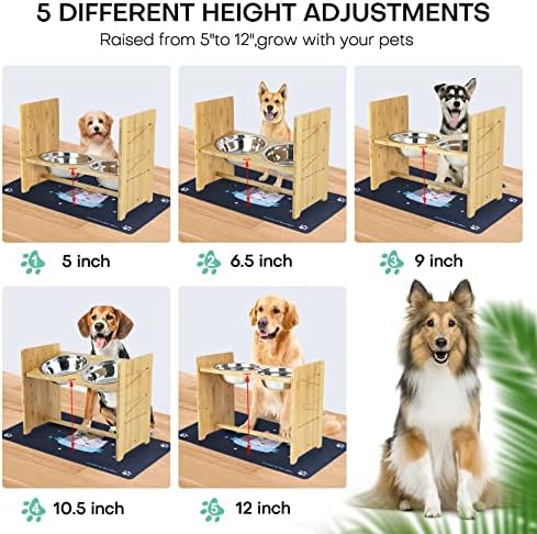 Tigelas de cães elevadas atualizadas para cães grandes - urso romântico tigelas de cães de bambu ajustável para cães