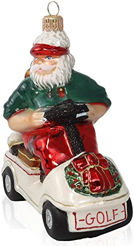 Edição Limitada Kurt Adler Santa em um carrinho de golfe - Ornamento de Natal de Papai Noel para o Papai Noel para Cheer de Férias, presentes únicos e decoração festiva - lembrança exclusiva feita na Polônia