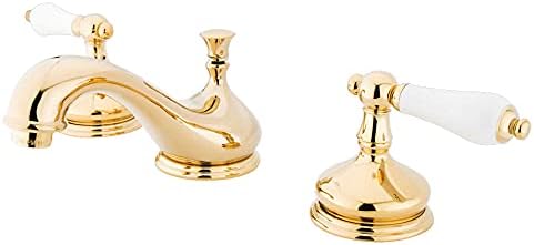 Kingston Brass KS1162PL Heritage Torneira banheira generalizada com alça de alavanca de porcelana, bronze polido, centro