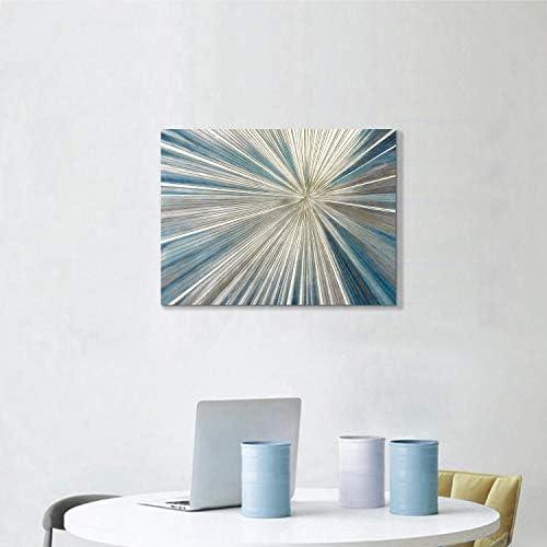 Artistic Path Abstract Painting Artwork Picture Canvas: Grey & Blue Art com Raios contemporâneos pintados com papel alumínio