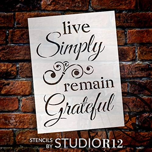 Live simplesmente permaneça grato estêncil por Studior12 | Script cursivo DIY Inspirado decoração de casa embelezada Palavra