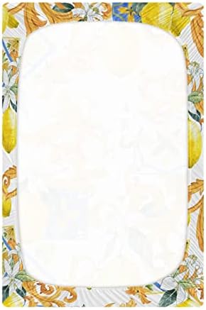 Lençóis de berço de limão de estilo siciliano para meninos pacote de meninas e lençóis folhas de berço respiráveis ​​folhas de berço para berço padrão e colchões de criança lençóis de berço para menino, 39x27in