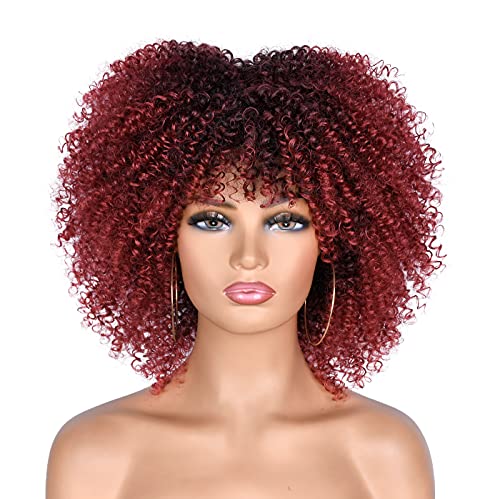 Annisoul 10 polegadas curtas perucas afro para mulheres negras bombas afro peruca cacheada com fibra sintética Bangs