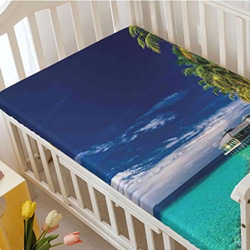 Mini -berço com tema do oceano, lençóis de berço portáteis, lençóis de cama macios e respiráveis ​​- Ótimo para menino