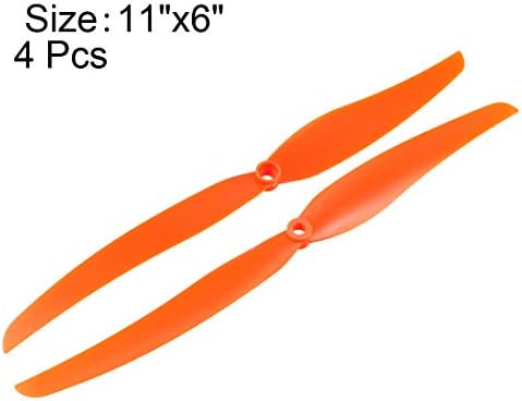 UXCELL RC HEDRINES CW 1160 11x6 polegadas de 2 polegadas de 2 vanas para brinquedos de avião, nylon laranja 4pcs com anéis