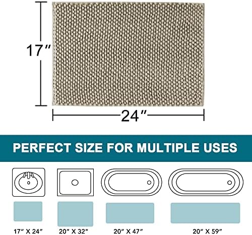 Tapete de banheiro turquesa 47 x 20 polegadas Chenille Bundle Bath Bath 17 x 24 polegadas não deslizamento Chenille Bath tapete, taupe