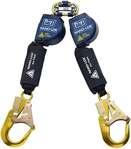 DBI/Sala Nano-LOK 3101536 ARC Flash de 8 pés 100 % de unidade de ligação com conector de perna dupla e pontas de vergalhão de aço, azul/preto