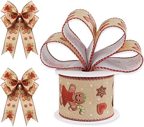 AnyDesign Gingerbread Christmas Ribbon com Wired Edge 2.5 Gingerbread Man Ribbon Xmas Holiday Cute Ribbon para Wreath