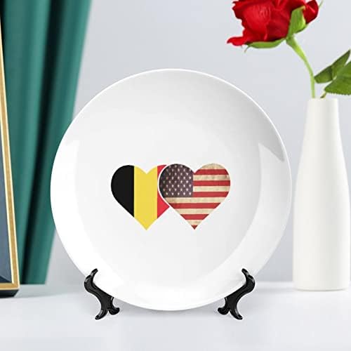 Bélgica e bandeira americana Design vintage Placa de decoração China com stand placa decorativa redonda Home Wobble-Plate
