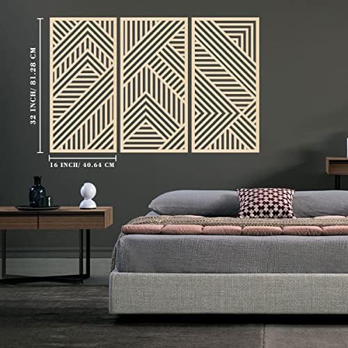 Geometria de bincie Boho Wood Wall Art 3 Painel com arte artesanal 3D Hollow para cozinha e banheiro e sala de estar e decoração de