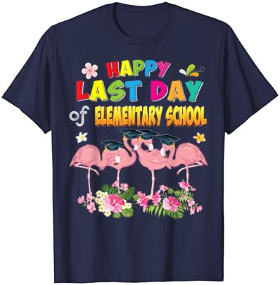 Feliz último dia da escola primária 2023 Summer Flamingo camiseta