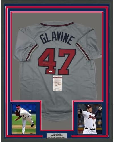Tom Glavine autografado/assinado emoldurado 33x42 Jersey de beisebol de Atlanta Gray JSA CoA