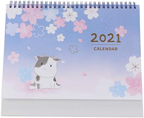 Calendário de mesa em pé de Toyandona 2021, mini calendário mensal de desktop, calendário de padrões de vacas de leite adorável,