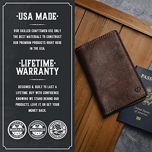 Porta de passaporte de couro para homens | Feito nos EUA | 3,5 x 5,5 Notas de campo Tampa | Tabaco Snakebite