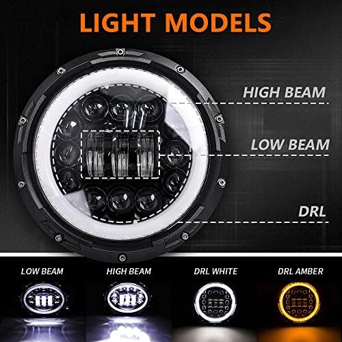 Yufanya Led Heartlight para Jeep Wrangler, faróis de LED redondos de 7 polegadas com halo anel drl para Jeep Wrangler JK TJ LJ CJ 1997-2018, Cree LED Chip, Adaptador H4 H13