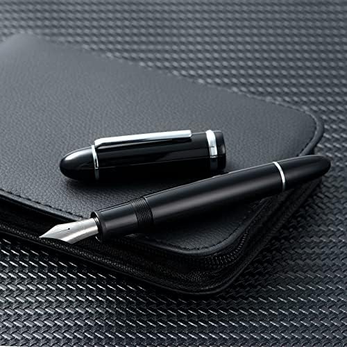 Jinhao x159 caneta -tinteiro de acrílico preto, tamanho 8 Extra Fine Pen Silver Trim design clássico Pen de escrita suave com conversor