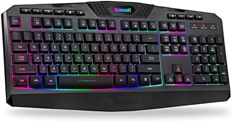 Teclado Redragon K503 Gaming, RGB LED LitLit, teclas multimídia, teclado USB silencioso com descanso de pulso para jogos