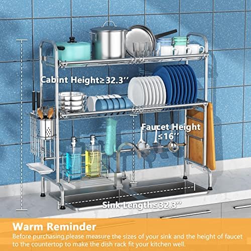 Ketazero sobre o rack de secagem de pratos de pia, 2 camada de rack de escorrinho de prato de aço inoxidável com suporte para a placa de corte ajude você a economizar mais espaço no balcão