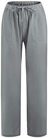 Calça de linho de algodão mepymia feminino moda de moda leve na cintura de cordas de cordão largura de pede -de -perna