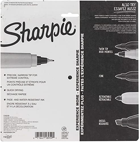 Marcadores permanentes de Sharpie, Ultra Fine Point, com marcadores de cores Mystic Gem, variados, 24 contagens e marcadores