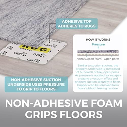 Genie doméstico Gripper não adesivo para tapete, pisos de madeira, garras removíveis laváveis ​​resistentes a 8 pacote, almofadas