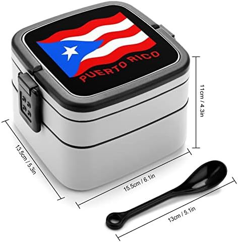 Bandeira de Porto Rico Bento Box de camada dupla de duas em um recipiente de almoço empilhável com colher para viagens de trabalho de piquenique