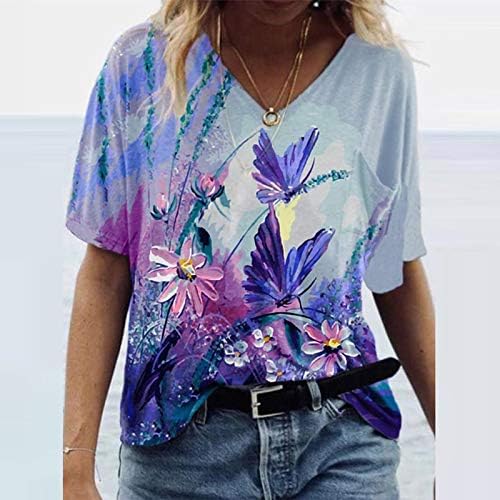 V Nech Summer Tops Dressy Tops clássicos tops confortáveis ​​camisas de blusa impressas soltas Casuais Tops Tops Tops para mulheres