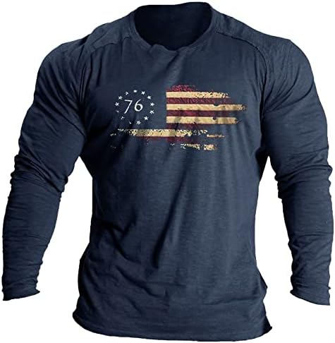 Homens grandes camisetas de camisetas longas de novo masculino em sspring e verão American Independence Tops para homens
