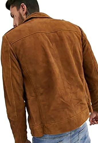 Moto de jaqueta de couro de camurça marrom masculina