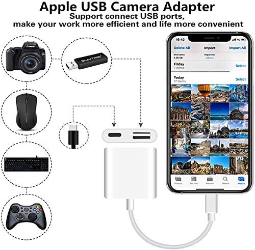 Adaptador de câmera USB Lightning, Apple Certified Certified USB LEITOR OTG LEITOR CONECTOR COM CARGA IPHONEGRA COMBATIVO