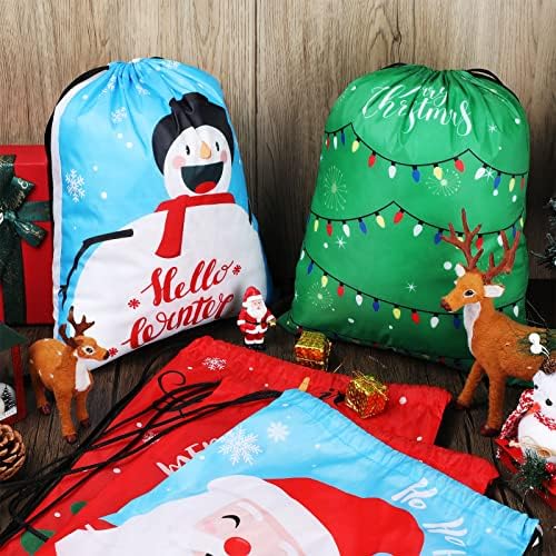 Treela 12 peças Backpack Backpack Backpack Sacos de Presente de Christmas Sacos de Custring de Xmas 12,6 x 16 polegadas Bolsas de Goodie Bolsas de embrulho de ginástica Backpack de Papai Noel para Férias de Natal Férias